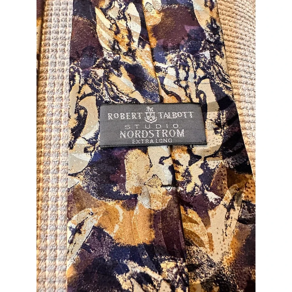 Robert Talbott Studio Nordstrom Tie Brown Gold Abstract Silk Extra Long XL‎ 63in
